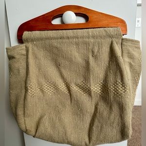 Heavy-duty Fabric Handbag, wood handles. Wide inside. Casual.